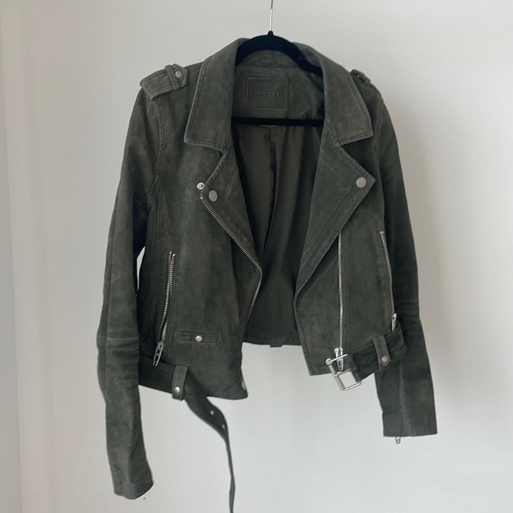 BLANK NYC green 100% suede leather moto jacket